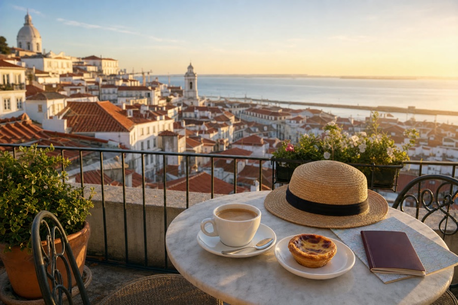 Lisbon rooftops at sunset